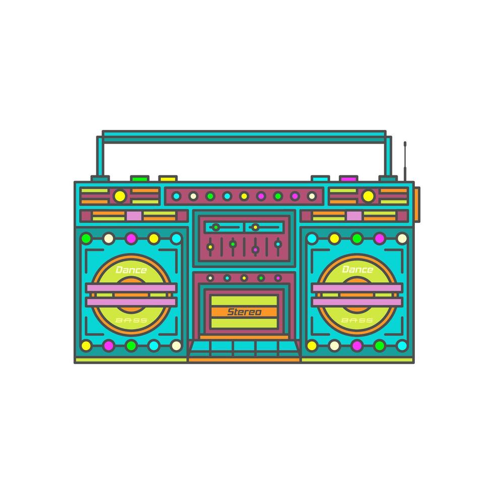 Old multi-colored tape recorder on a white background. vector