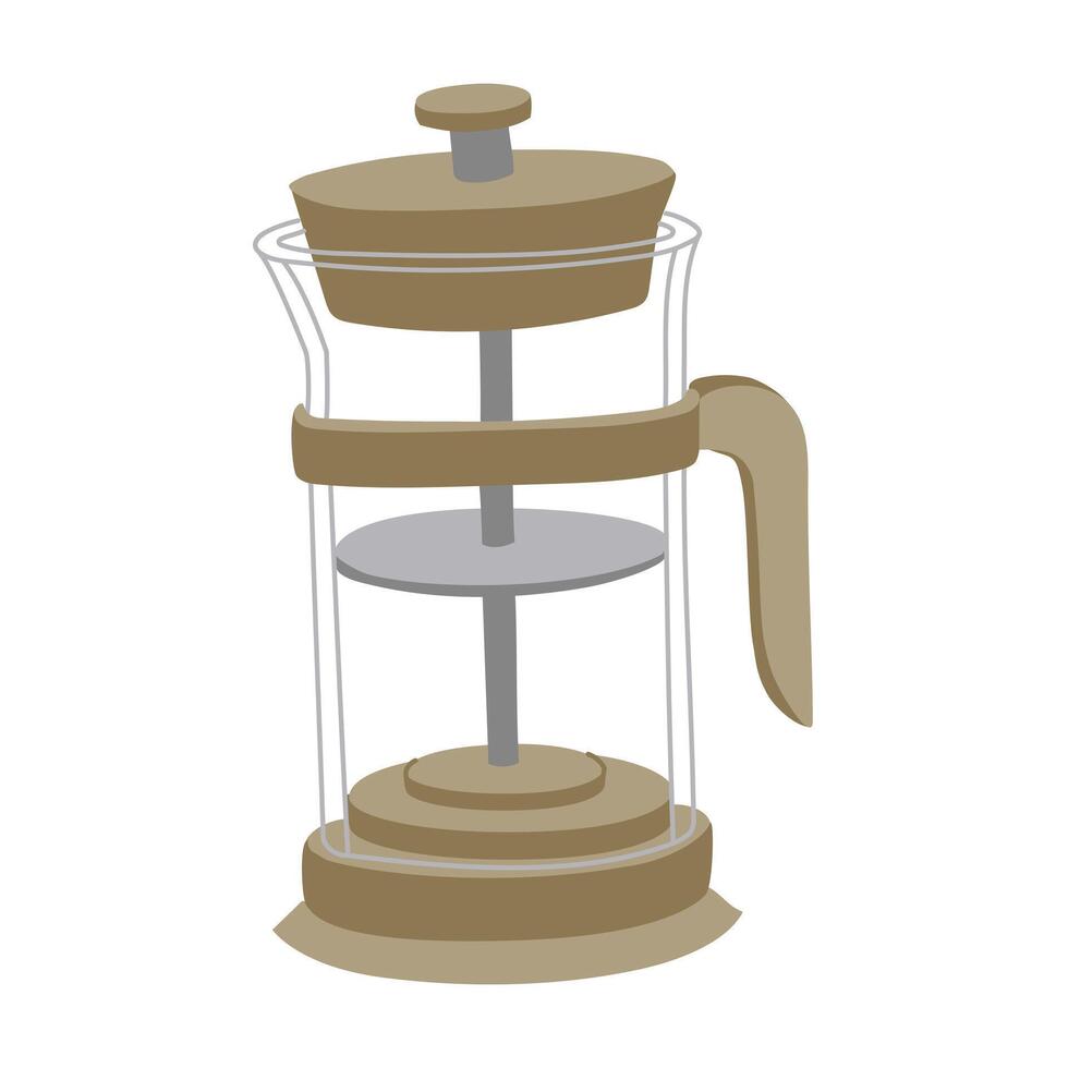Transparent glass modern teapot for tea brewing. kettle with a leaf press. An elongated transparent object for tea ceremonies. kettle for traditional and cozy tea party. Flat color illustration vector