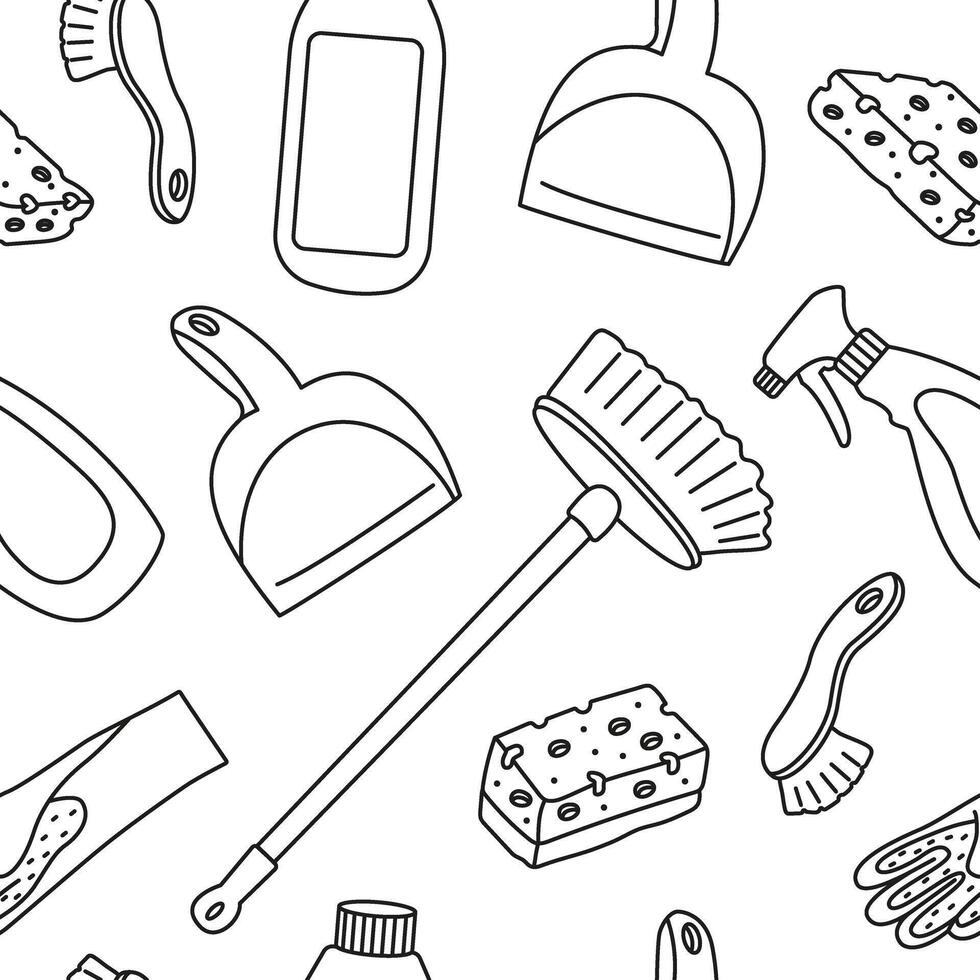 seamless pattern with cleaning items in doodle style. Drawing for various projects with cleaning items. vector
