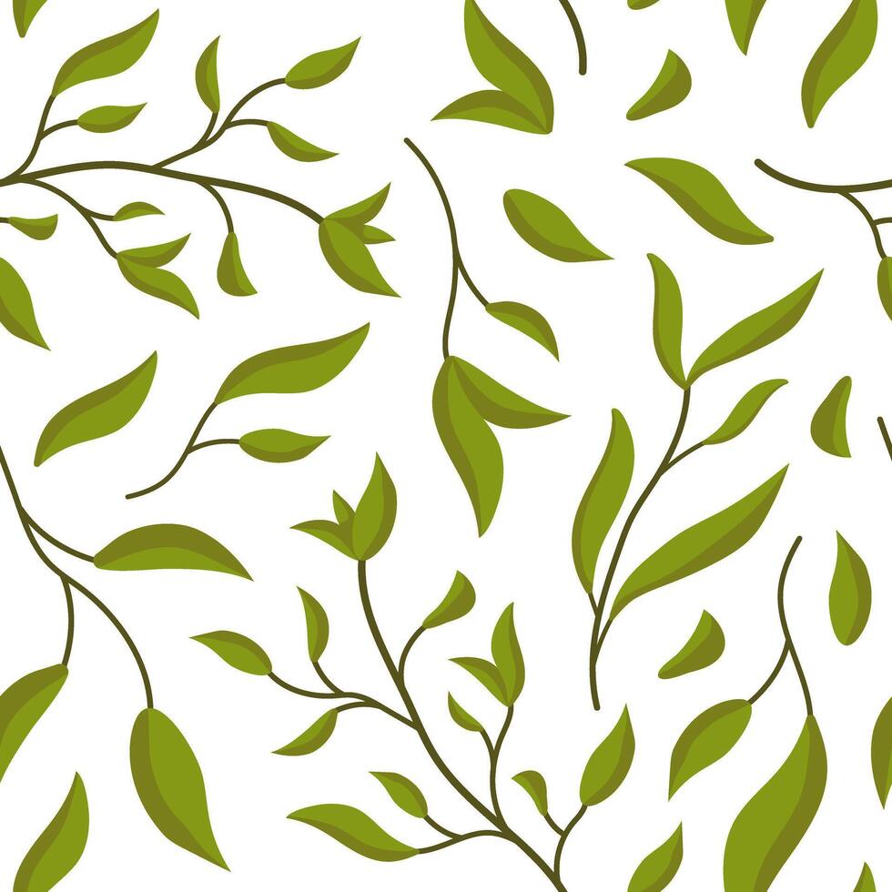 seamless pattern with branches and leaves. Colored spring drawing for packaging, wallpapers and cards. vector