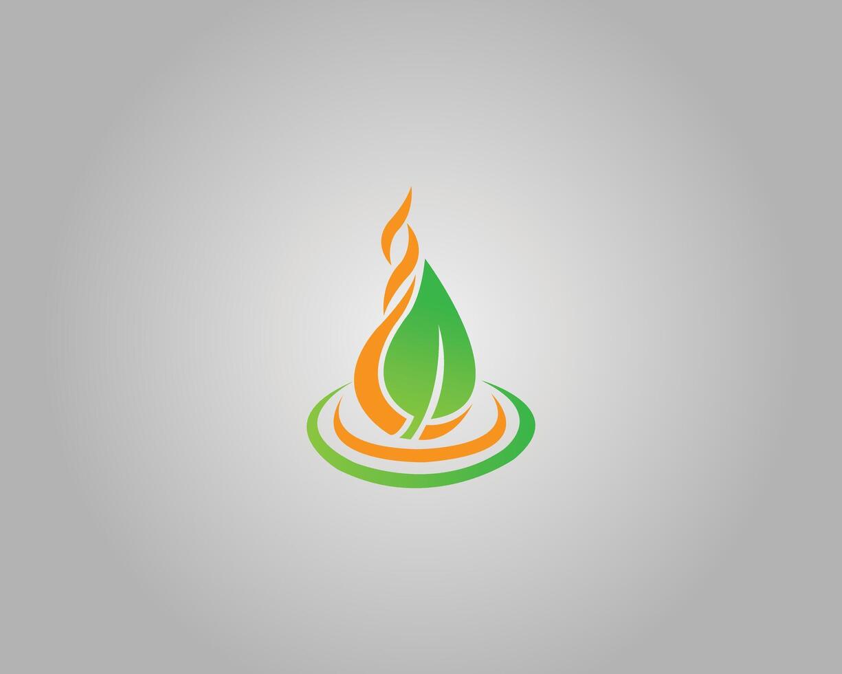 Eco Green Leaf Fire with Flame and Orange Abstract Logo Design Template. vector