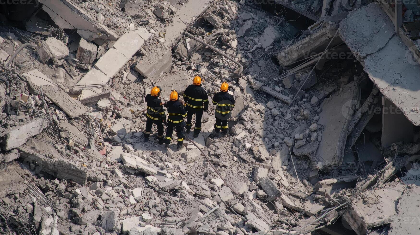 aftermath of earthquake disaster reveals emergency responders assessing destruction and planning their next steps photo