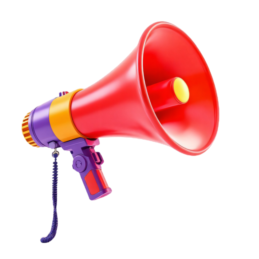 3D rendering with megaphone icon and speech bubble isolated on transparent background. Symbol of the power of communication and message amplification. png