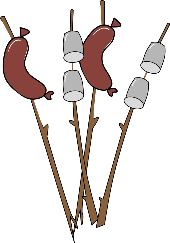 Grilled sausage and marshmallows illustration png