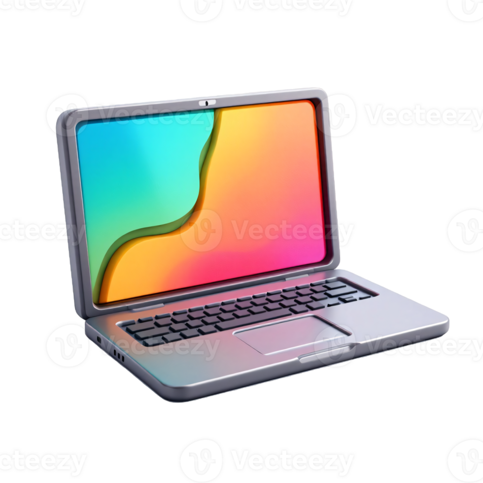 Graphic 3d model style of laptop computer mockup in white background . png