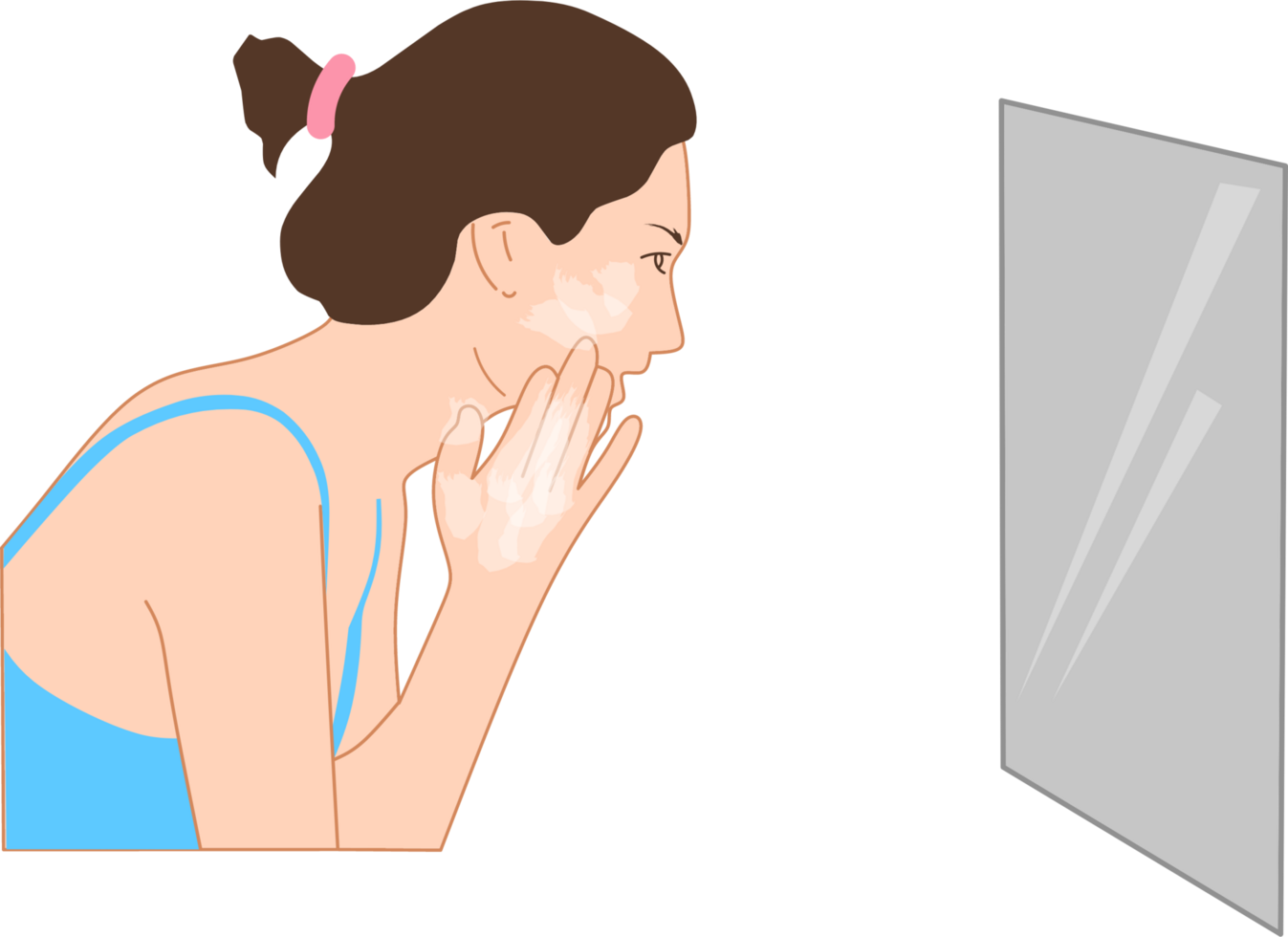 Woman washing face in front of mirror illustration png