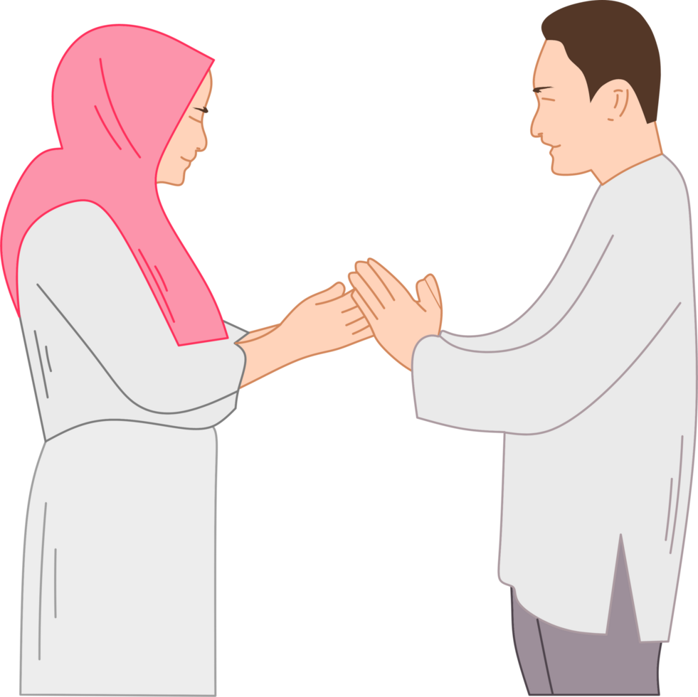 man and woman shaking hands during eid illustration png