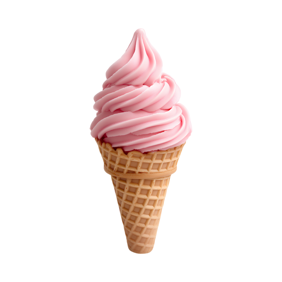 Delightful pink soft serve ice cream in waffle cone, perfect for sweet treat png