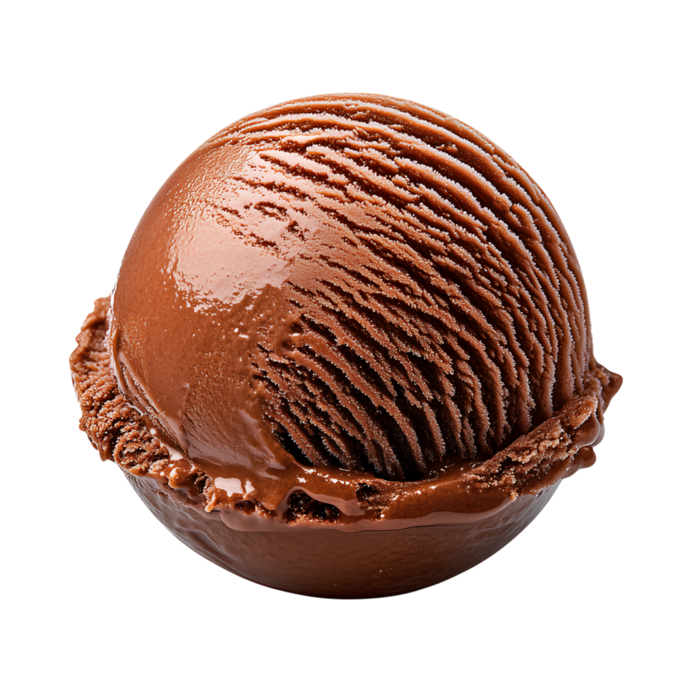Rich chocolate ice cream scoop with smooth texture and glossy finish, perfect for dessert lovers png