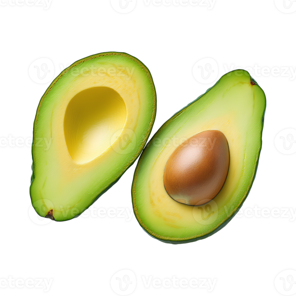 Fresh avocado halves with seed, showcasing vibrant green color and smooth texture png
