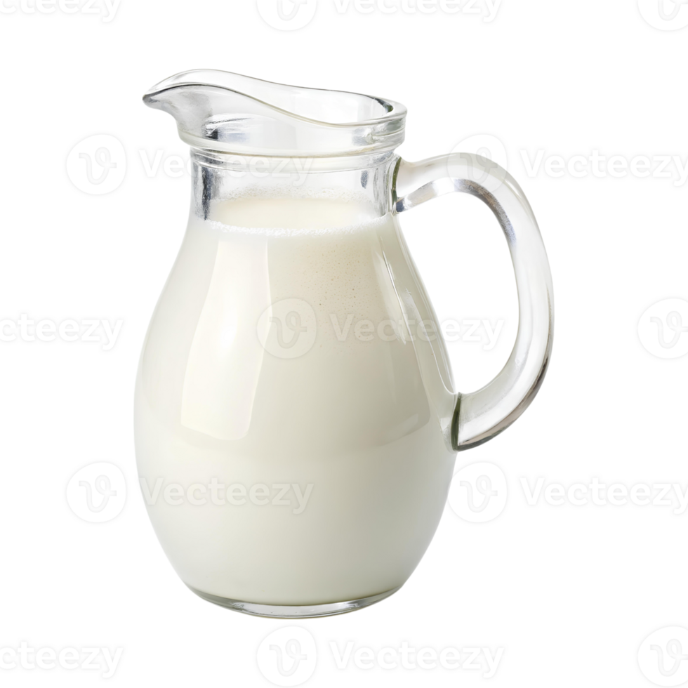 Fresh milk in clear glass jug, perfect for serving and cooking png