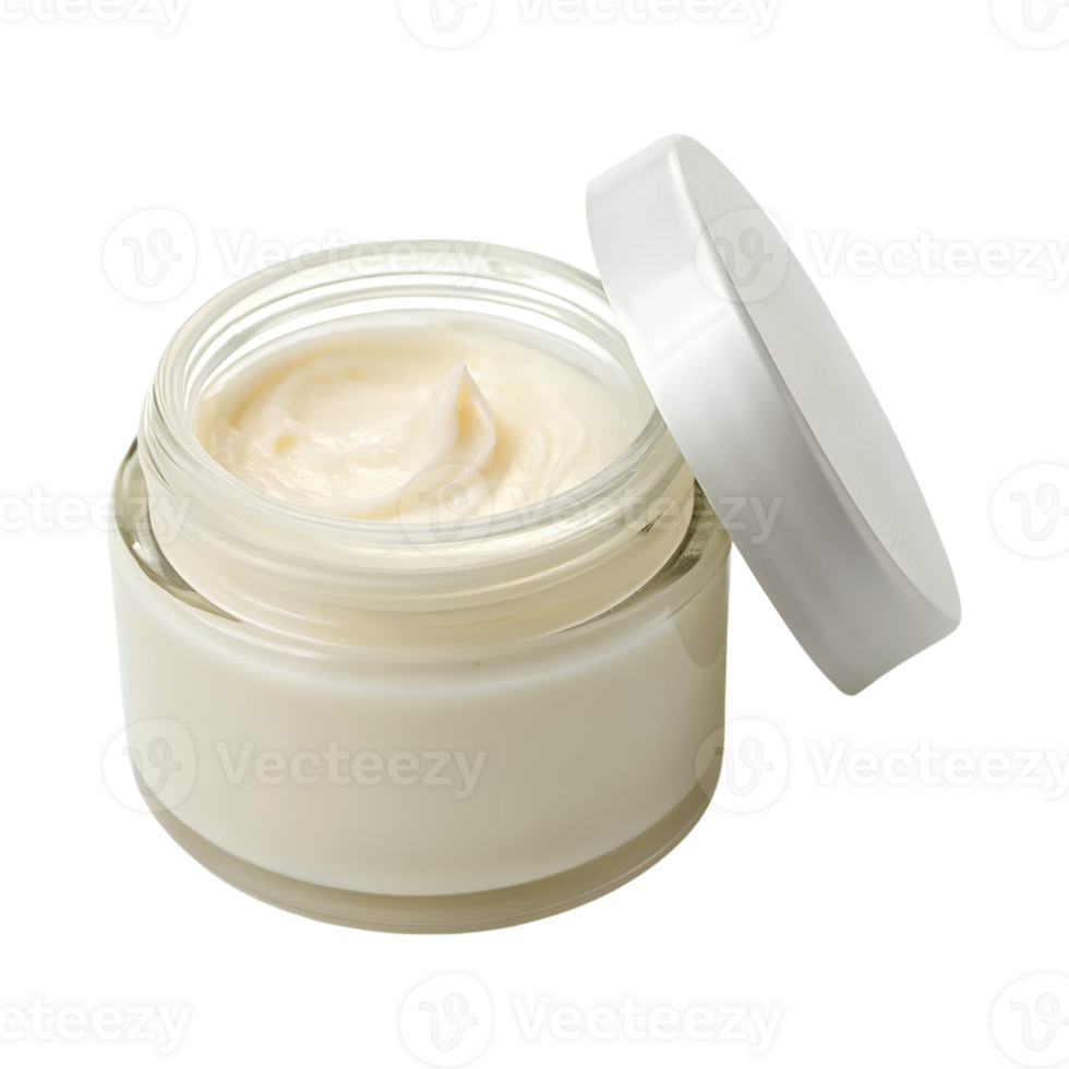 Moisturizing cream in glass jar with white lid, perfect for skincare routines png
