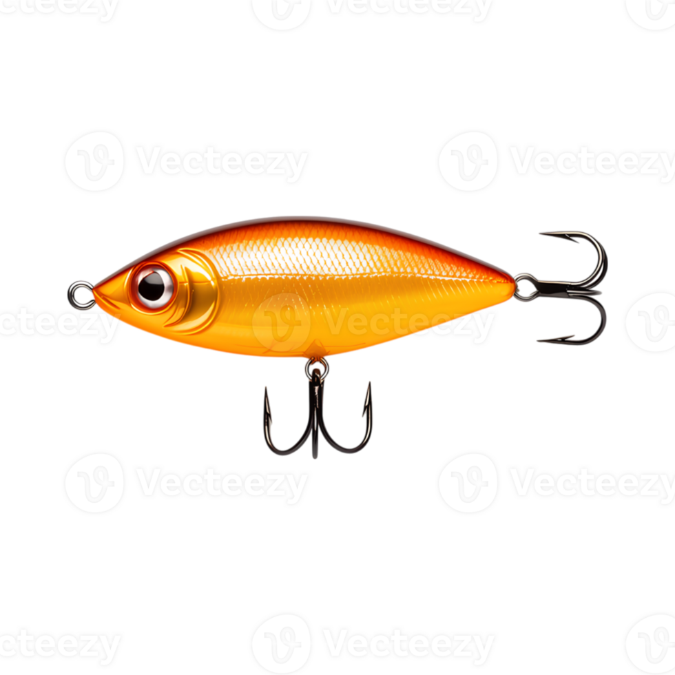 vibrant fishing lure designed for saltwater fishing, featuring shiny orange finish and sharp png