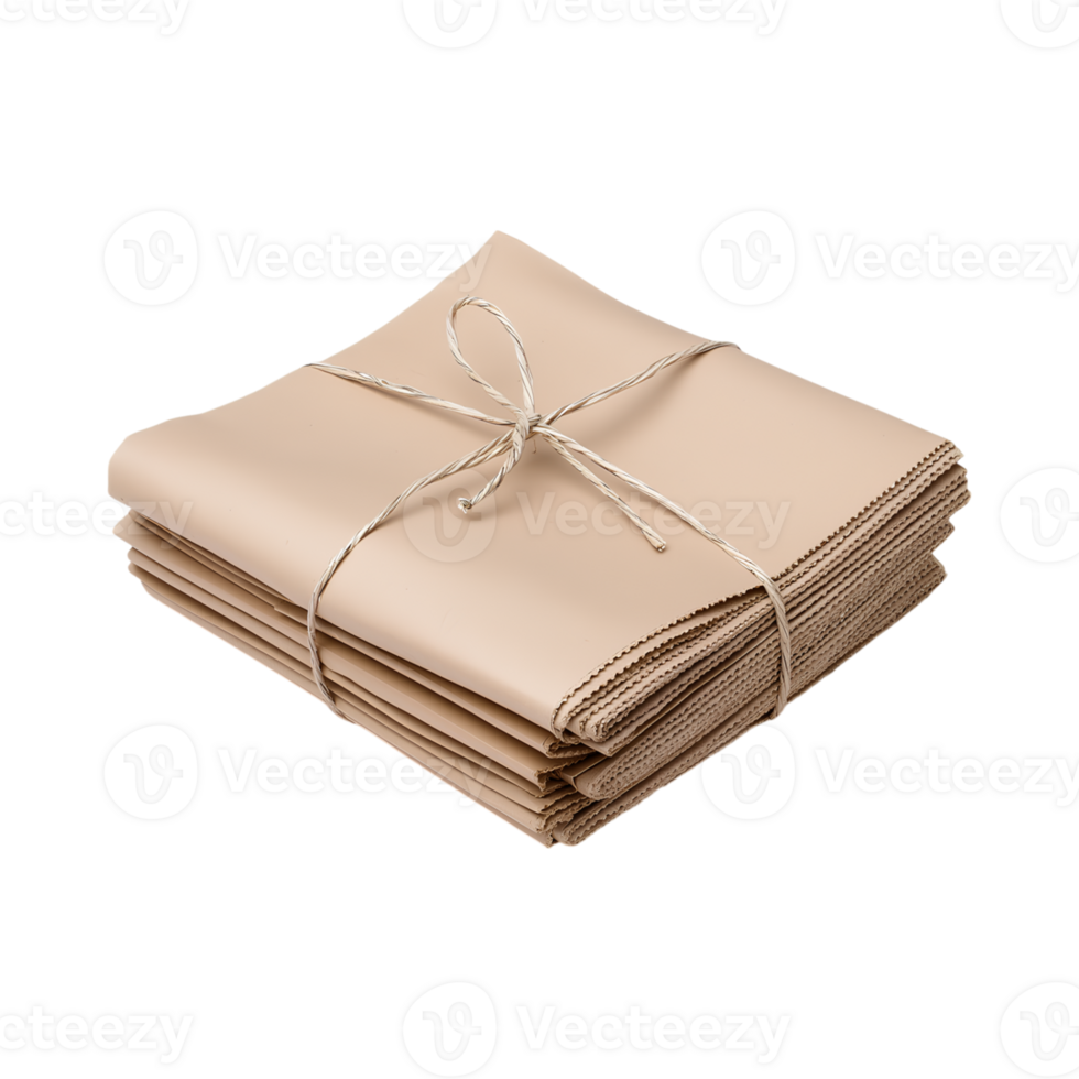 stack of beige fabric sheets tied with string, perfect for crafting and sewing projects png