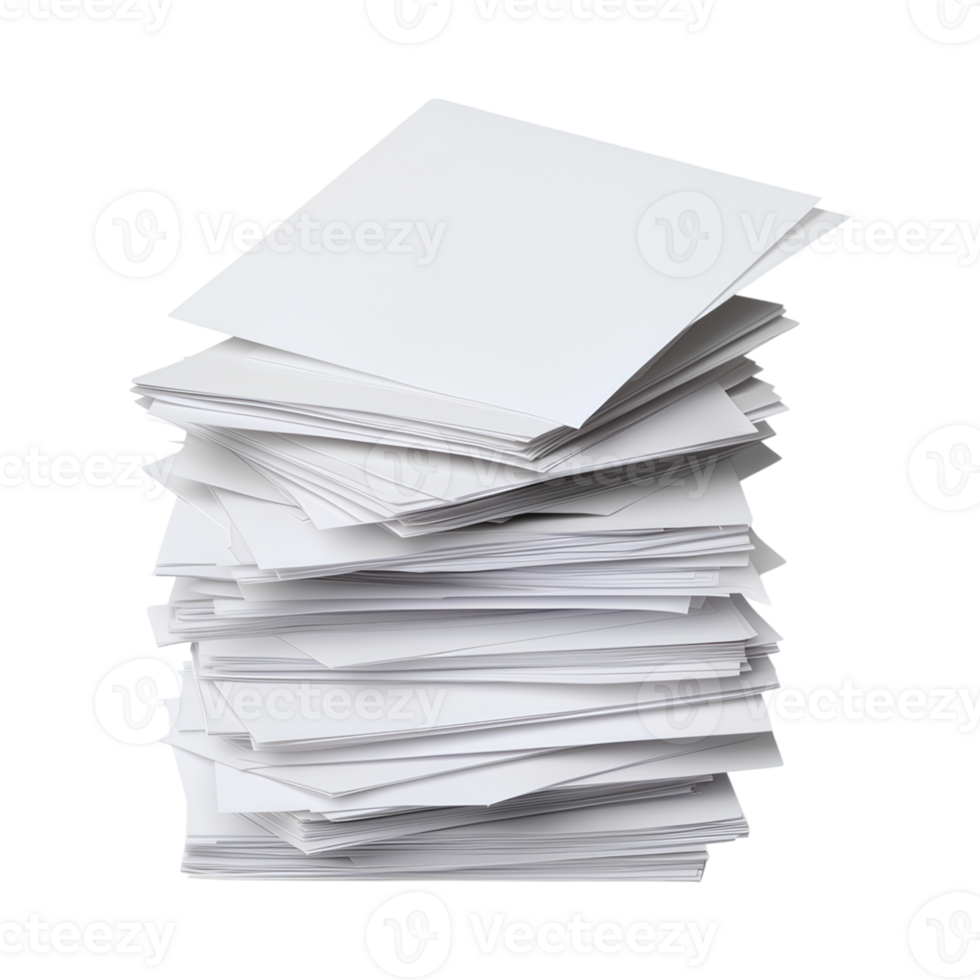 tall stack of blank paper sheets, representing office waste and clutter, evokes sense png