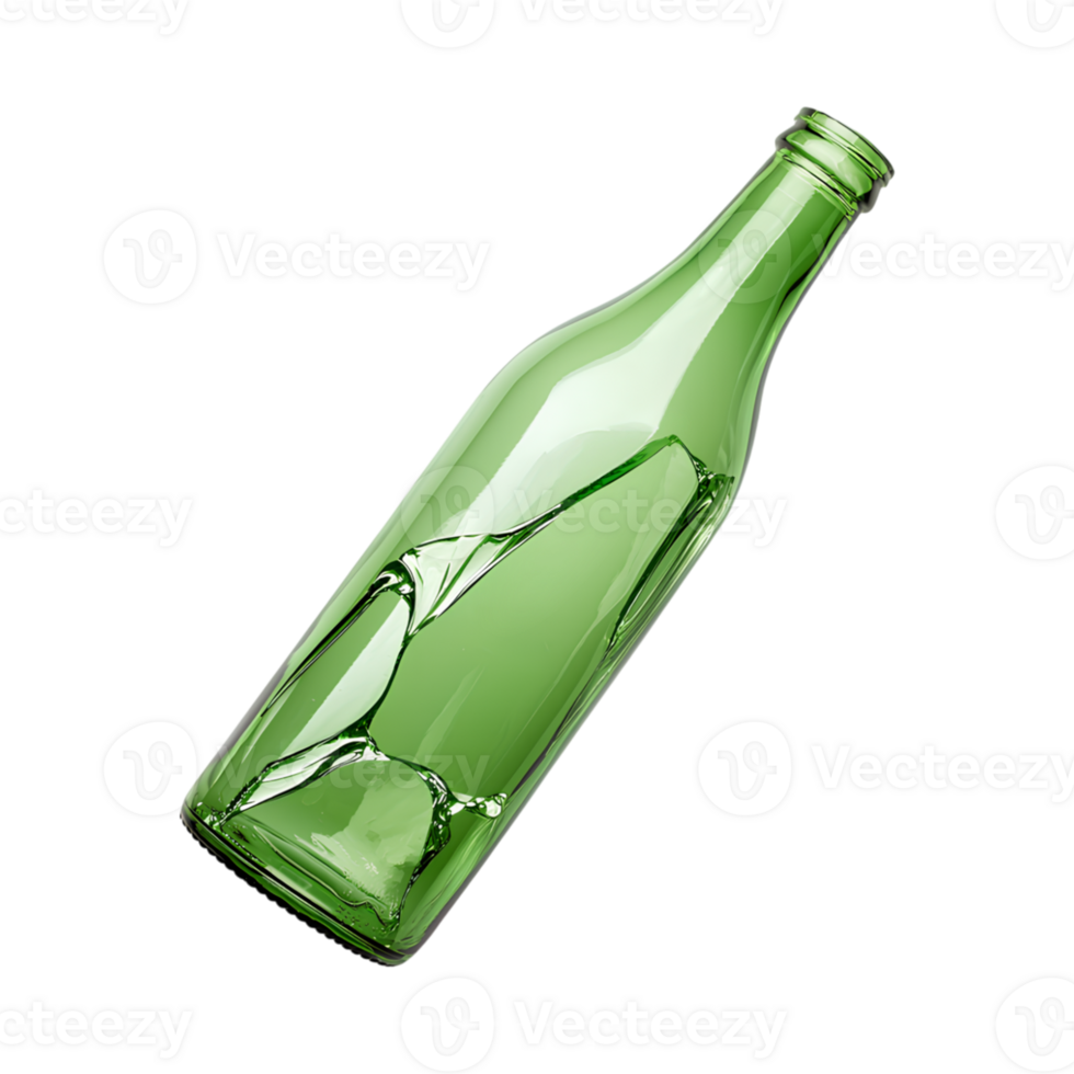 broken green glass bottle symbolizes recyclable waste, highlighting environmental concerns png