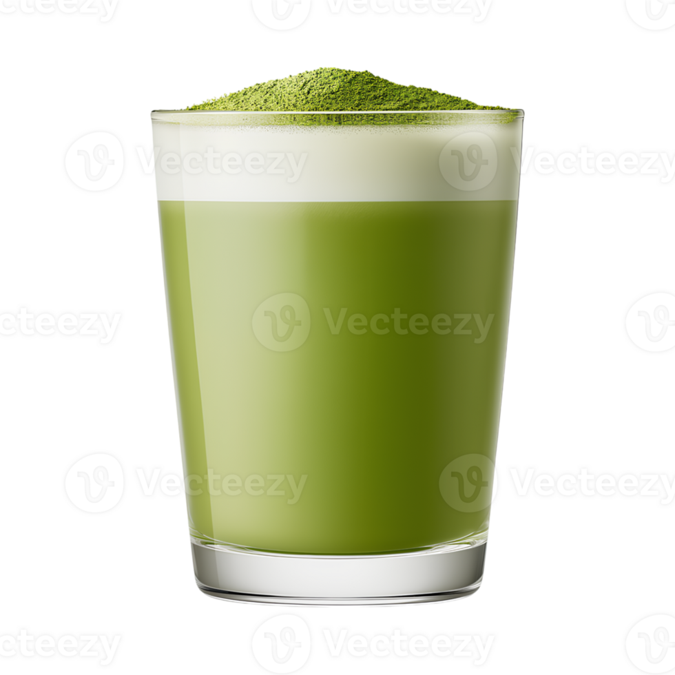 refreshing matcha latte in glass cup, showcasing vibrant green color and creamy texture png