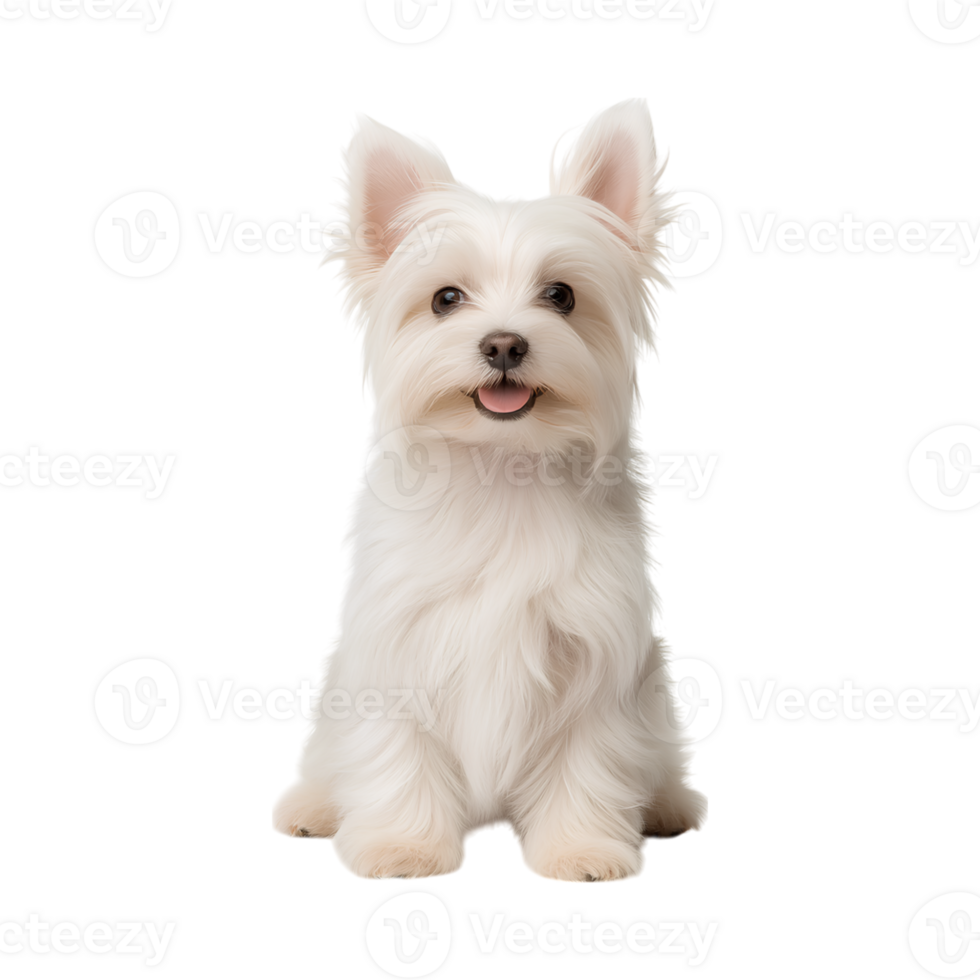 Fluffy white puppy sitting with playful expression, showcasing its soft fur and bright eyes png