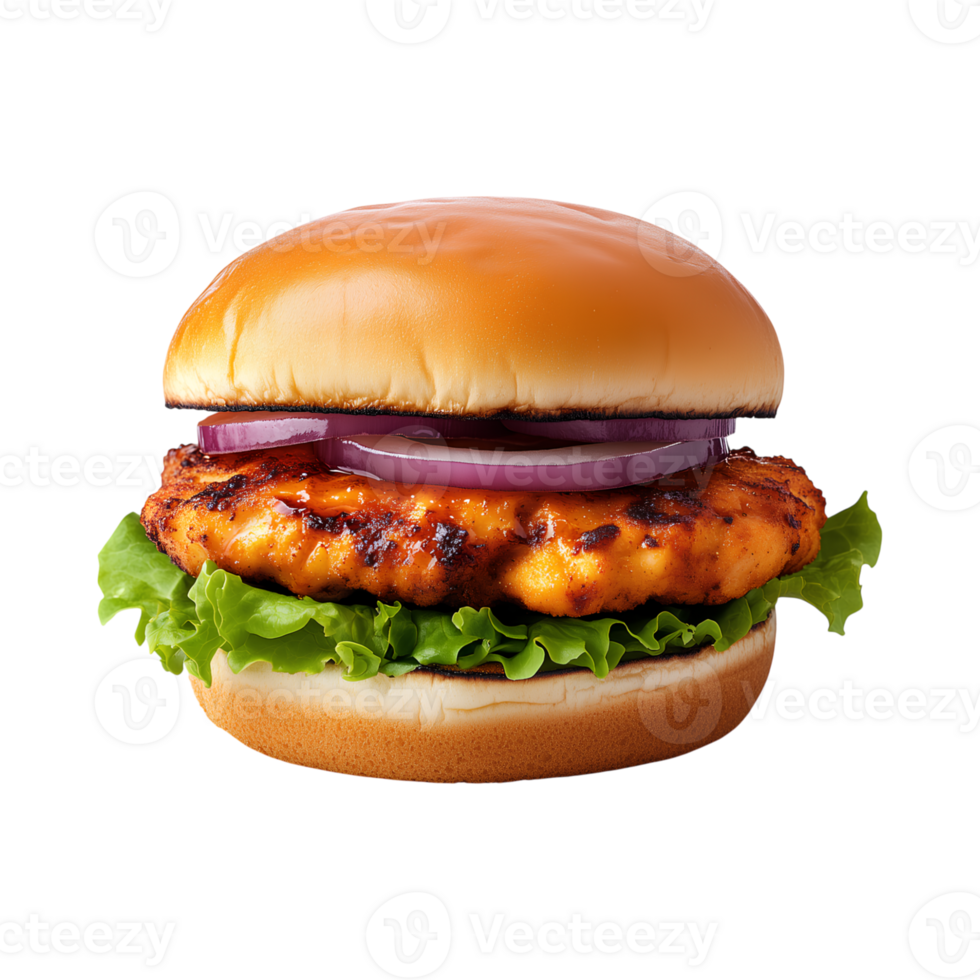 delicious chicken sandwich featuring crispy lettuce, grilled chicken, and fresh onions png