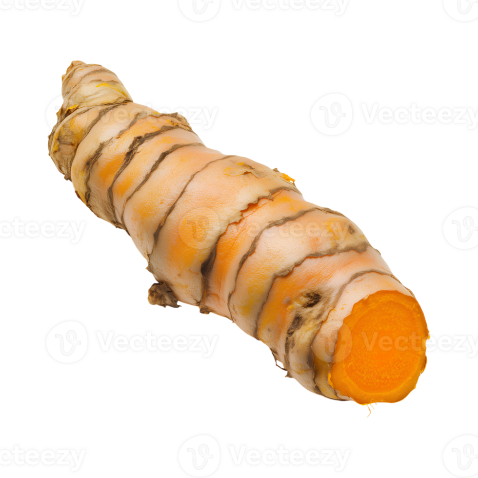 Fresh turmeric root with vibrant orange color and unique texture, perfect for herbal remedies png