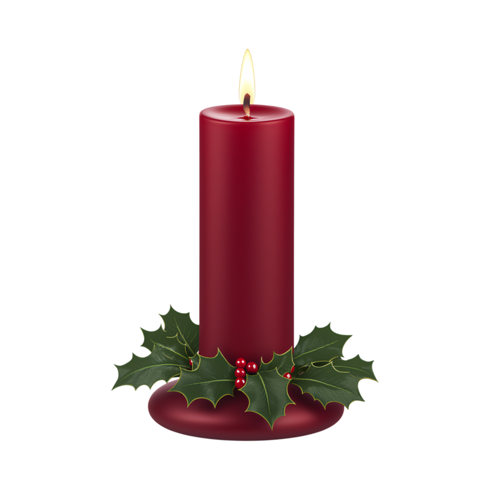 festive red candle surrounded by holly leaves brings warmth and joy png