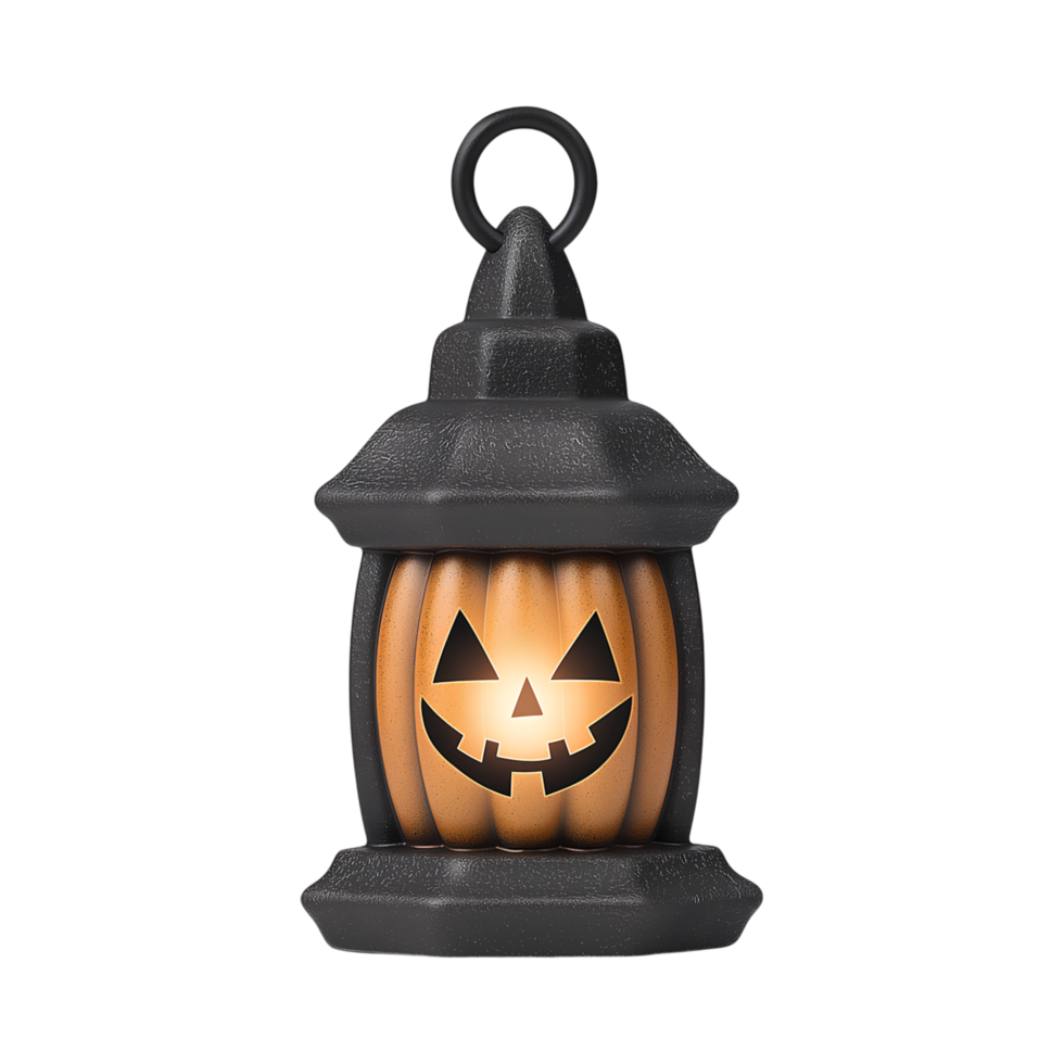 decorative Halloween lantern with pumpkin face, glowing warmly, adds festive charm png