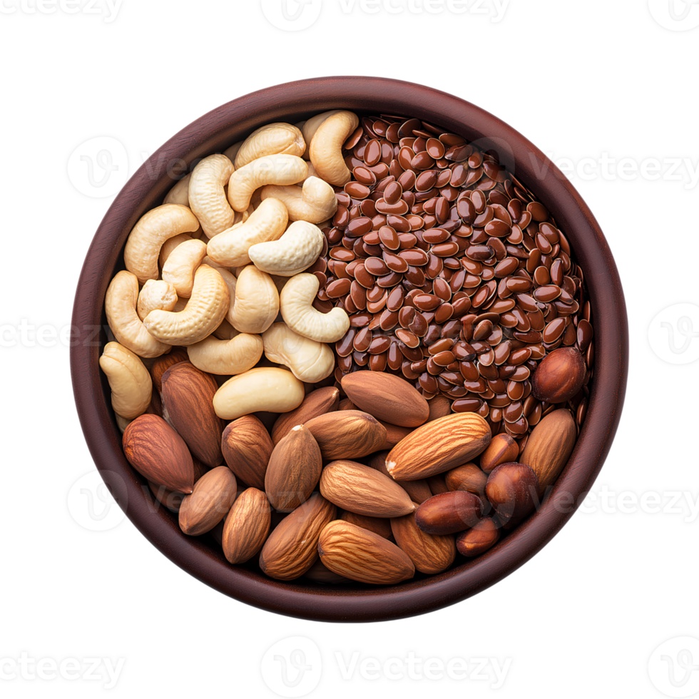 healthy mix of nuts and seeds in bowl, perfect for snacking and nutrition png