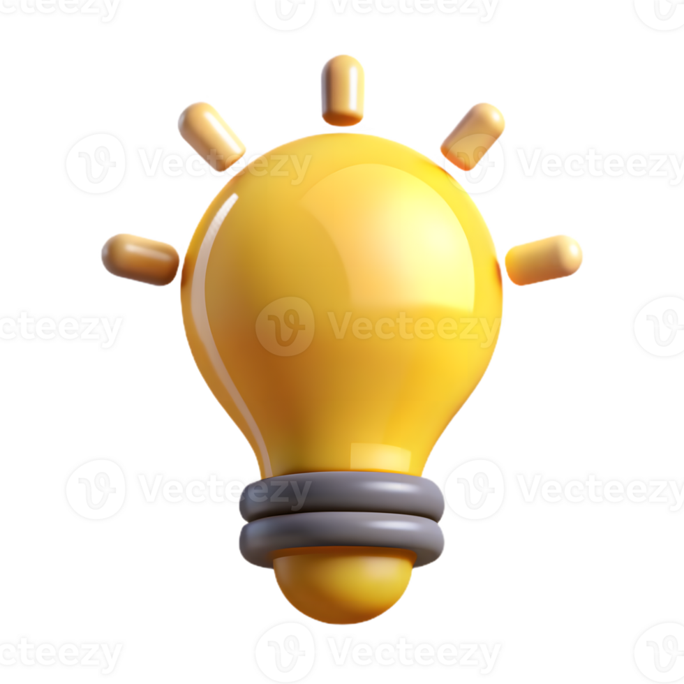 Creative Yellow Lightbulb 3D Render With Gray Base On Transparent Background png