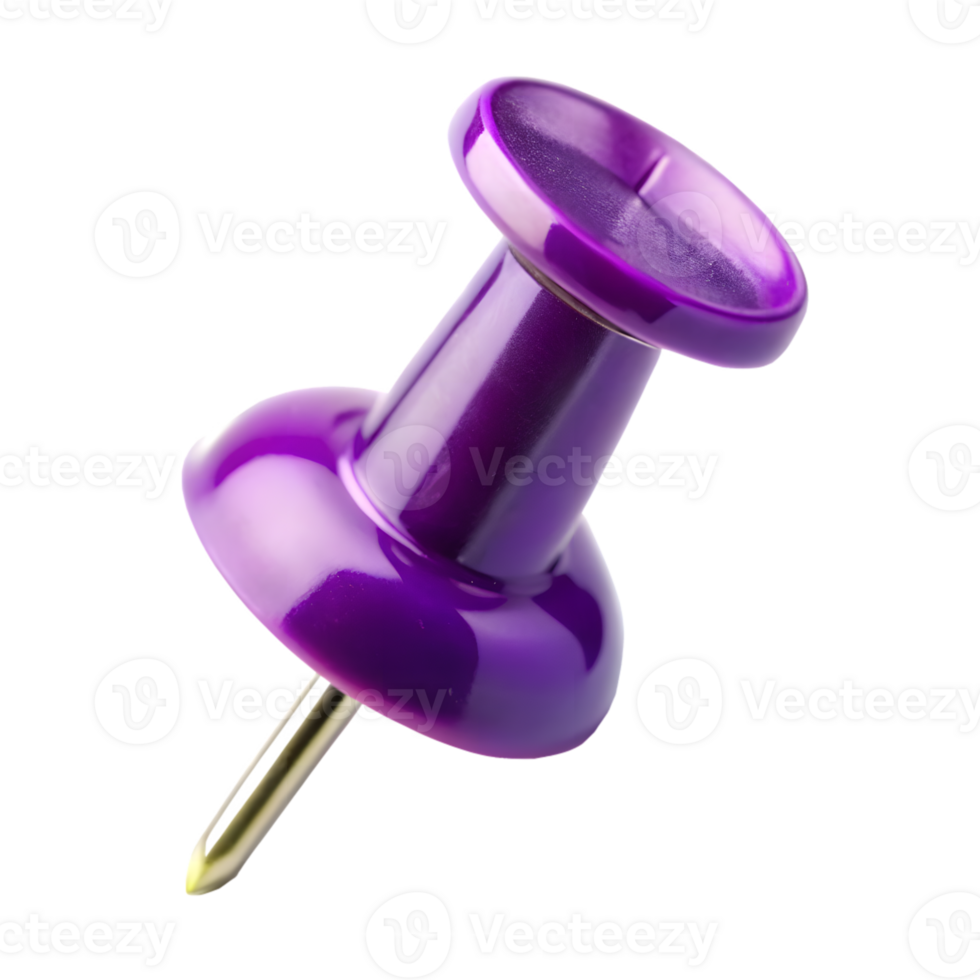 Detailed Purple Pushpin with Sharp Metal Point on Transparent Background, CloseUp png