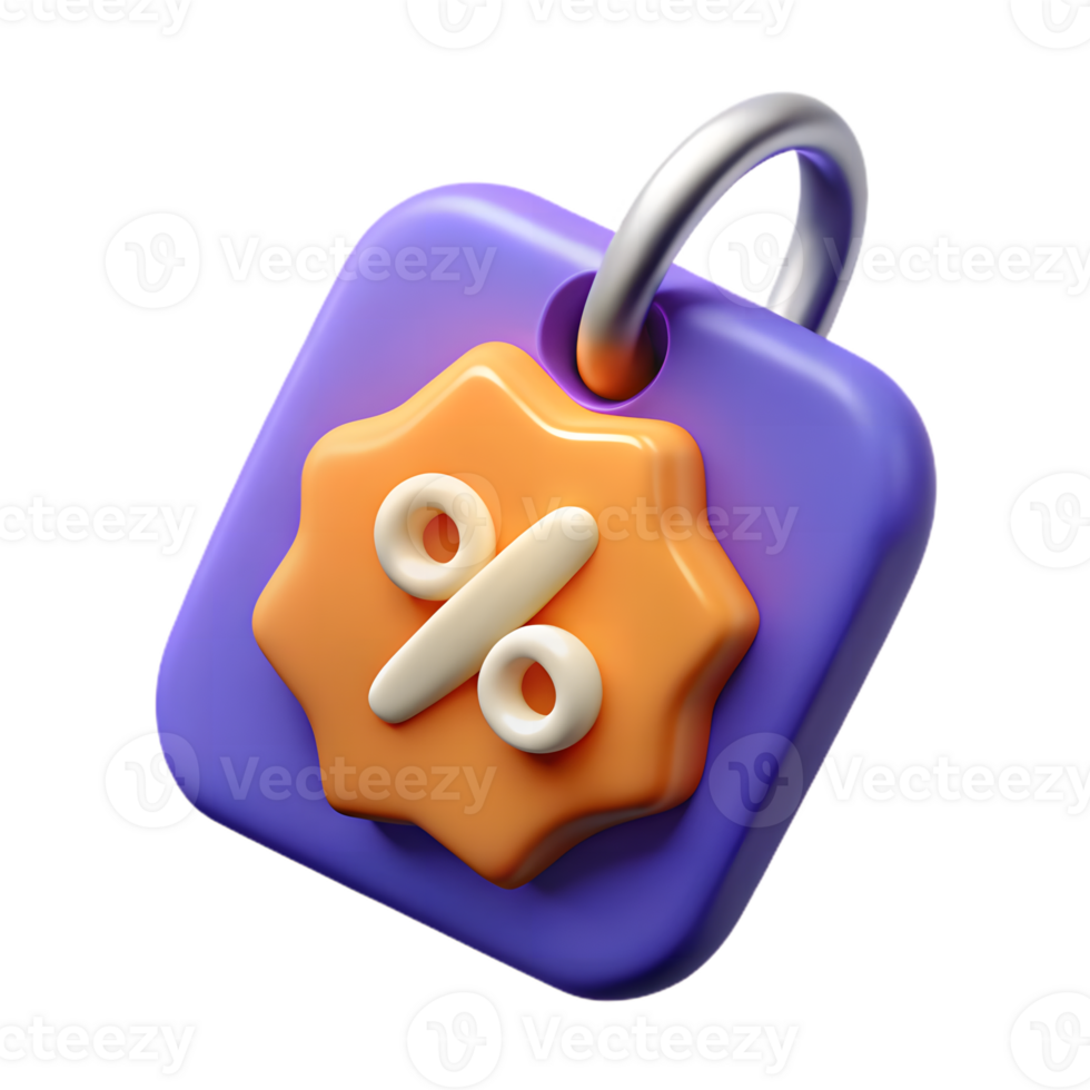 Glossy Lilac Tag with Orange Starburst and Cream Percentage Sign on Transparent Background png