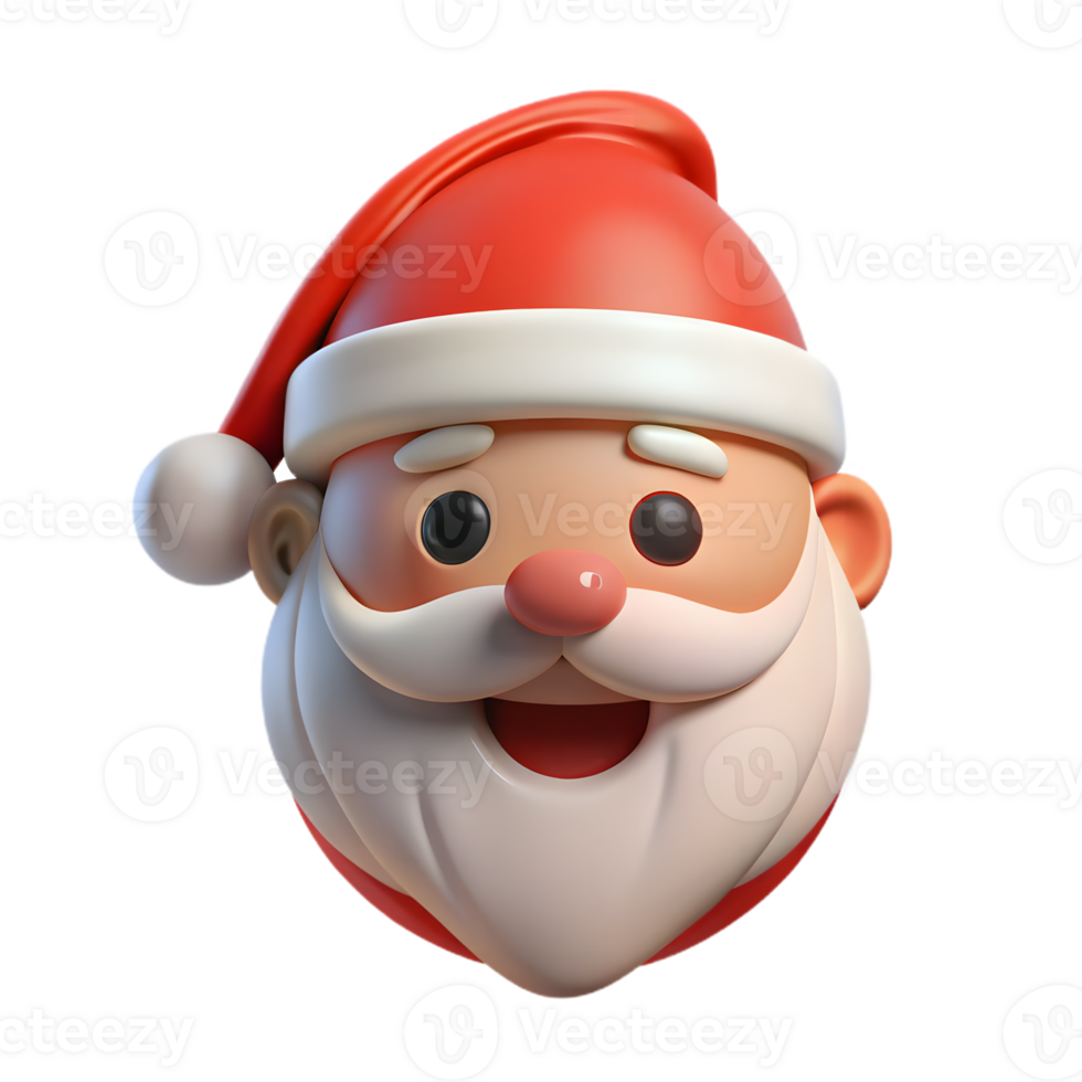 Cartoon Santa Claus Head with Red Hat and Smiling Face on Transparent Background png