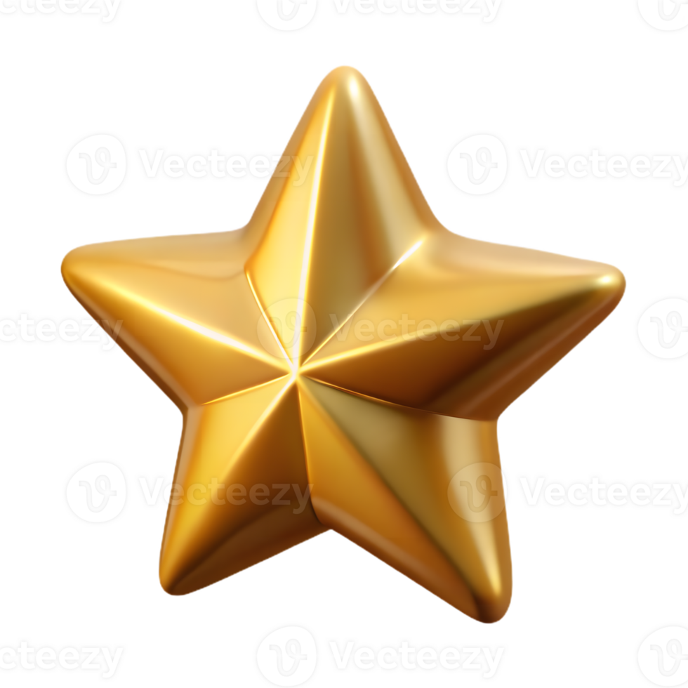Shiny Golden Five Pointed Star with Transparent Background Design Element png