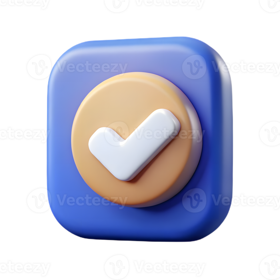3D Render of Blue Rounded Square with Peach Circle and White Check Mark, Transparent png