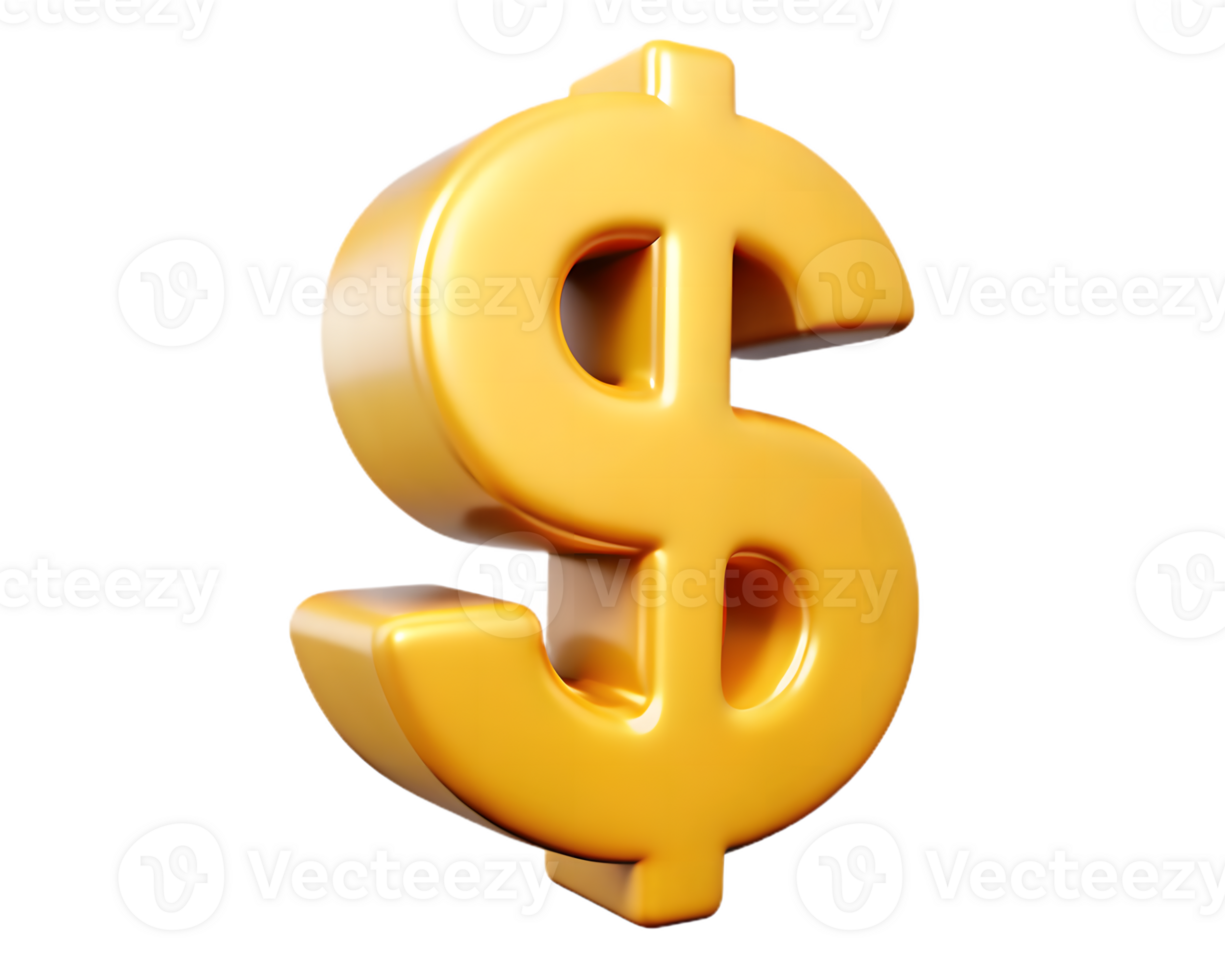3D Golden Dollar Sign Symbol Isolated on Transparent Background Currency Design png