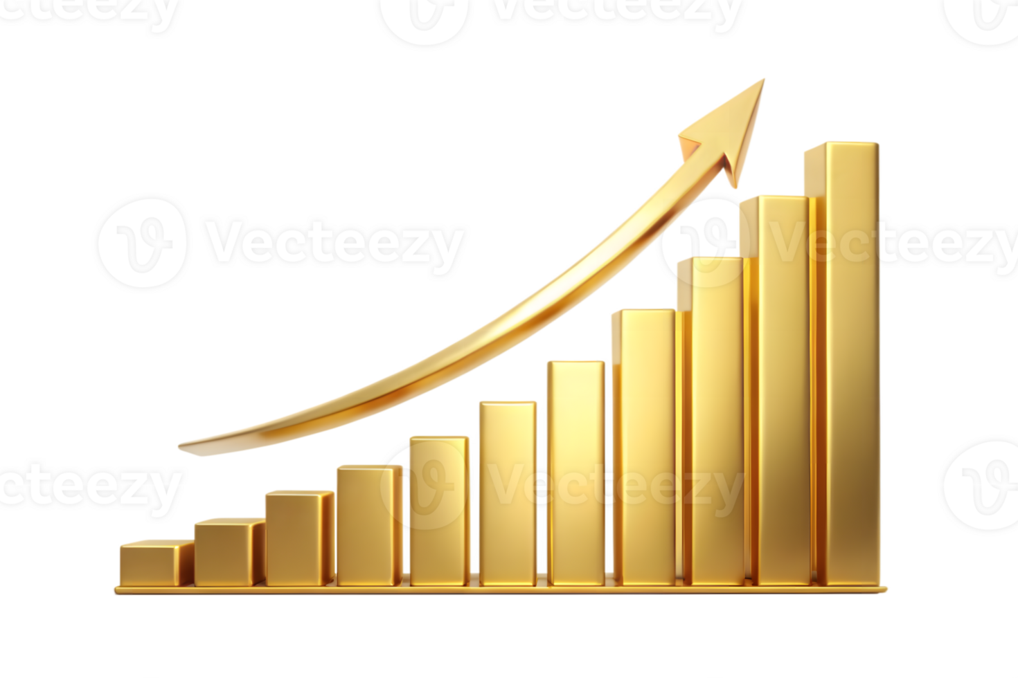 Golden Bar Chart Ascending with Arrow on Transparent Background, 3D Render png