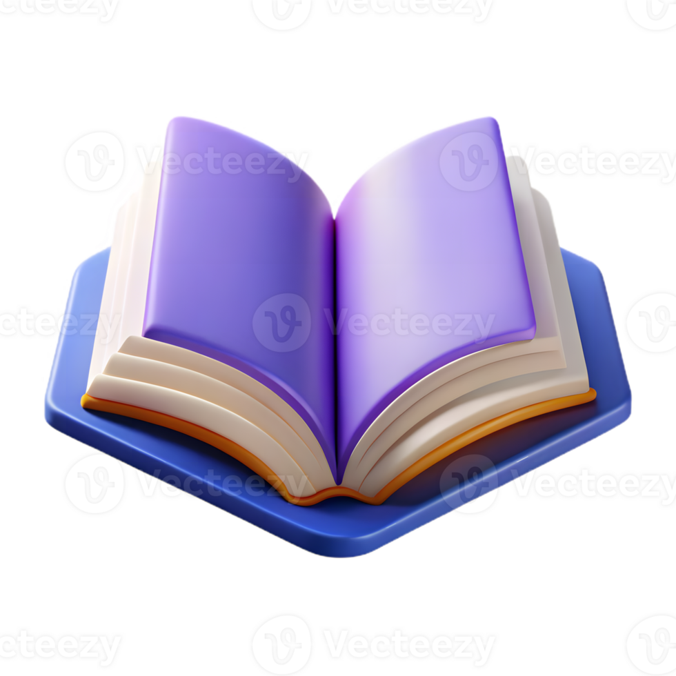 Open Book 3D Render with Purple Pages and Blue Base on Transparent Background png