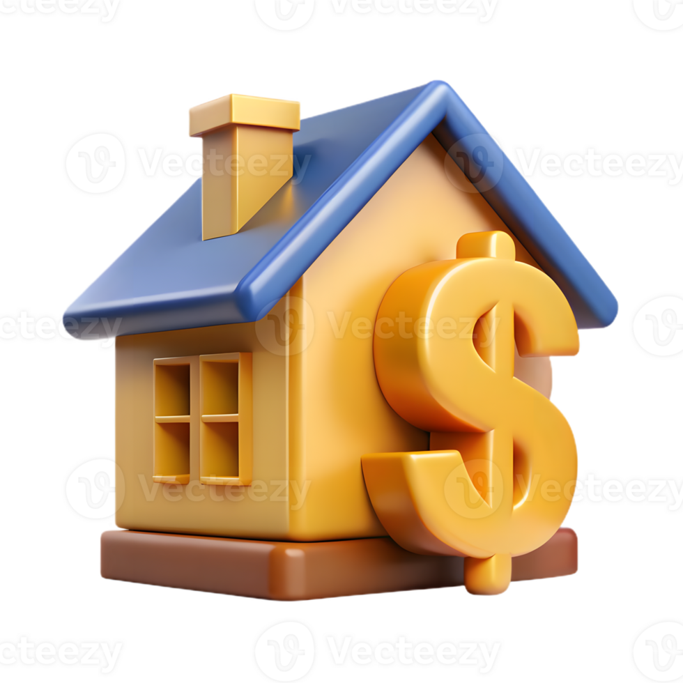 3D Rendered Home Model with Dollar Sign on Transparent Background, Finance Icon png