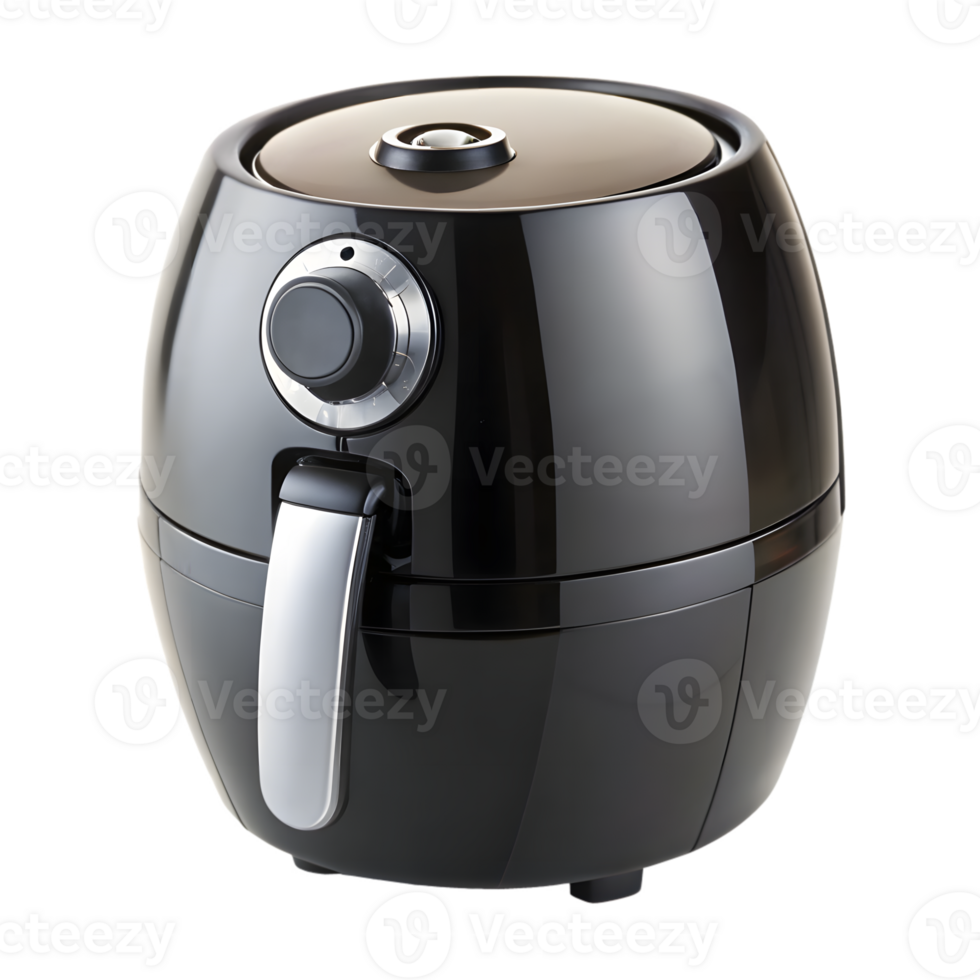 Isolated shiny modern black air fryer appliance on a transparent background png