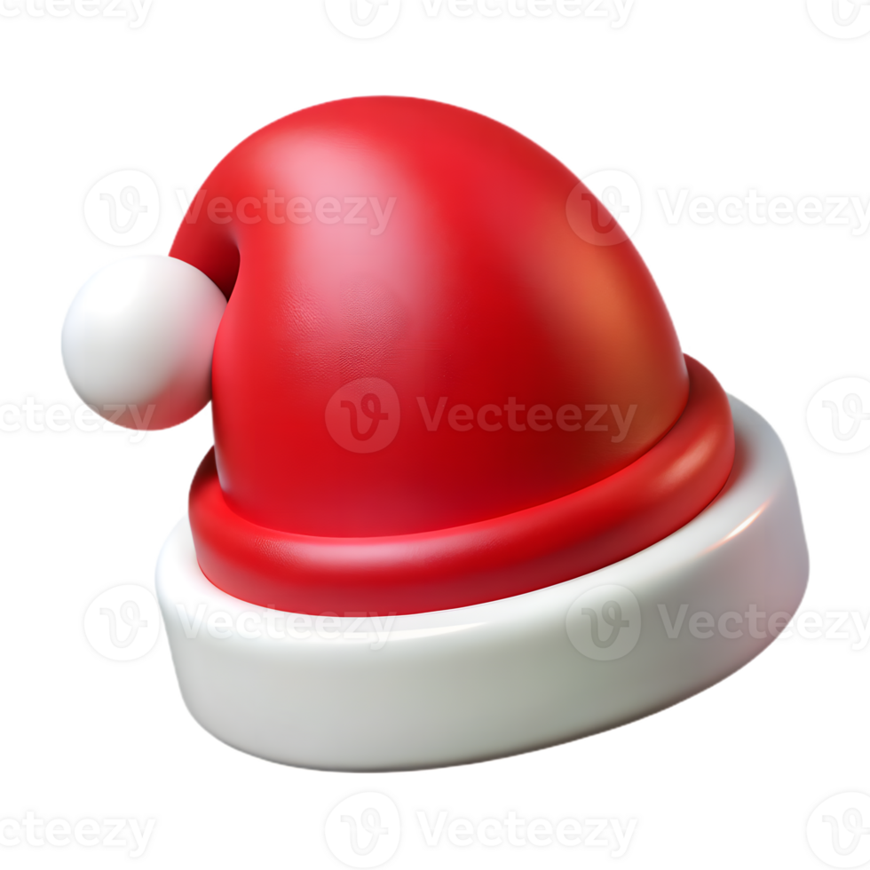 3D Render Red and White Santa Hat with Furry Pom Pom, Transparent Background png