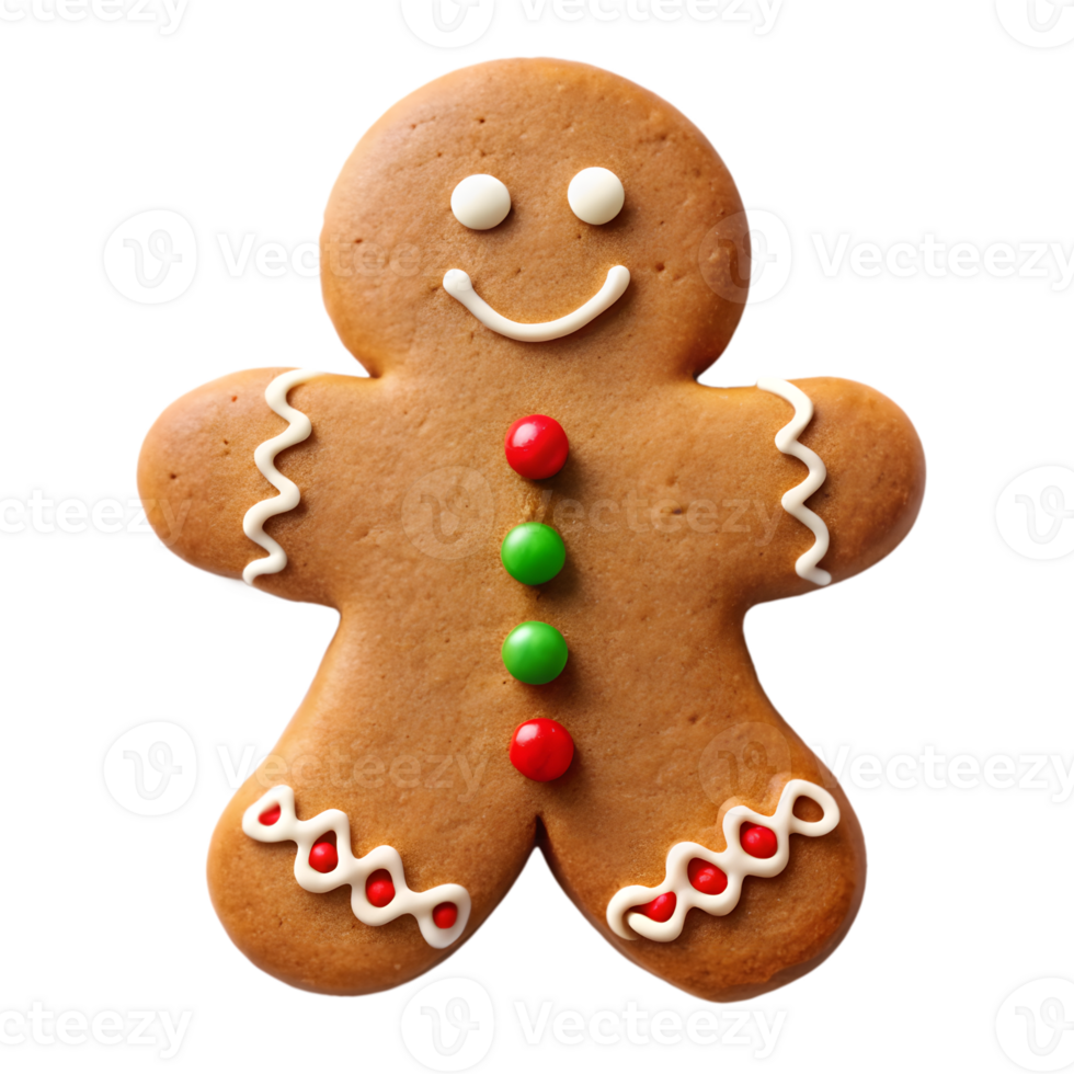 Festive Gingerbread Man Cookie with Colorful Buttons on Transparent Background png