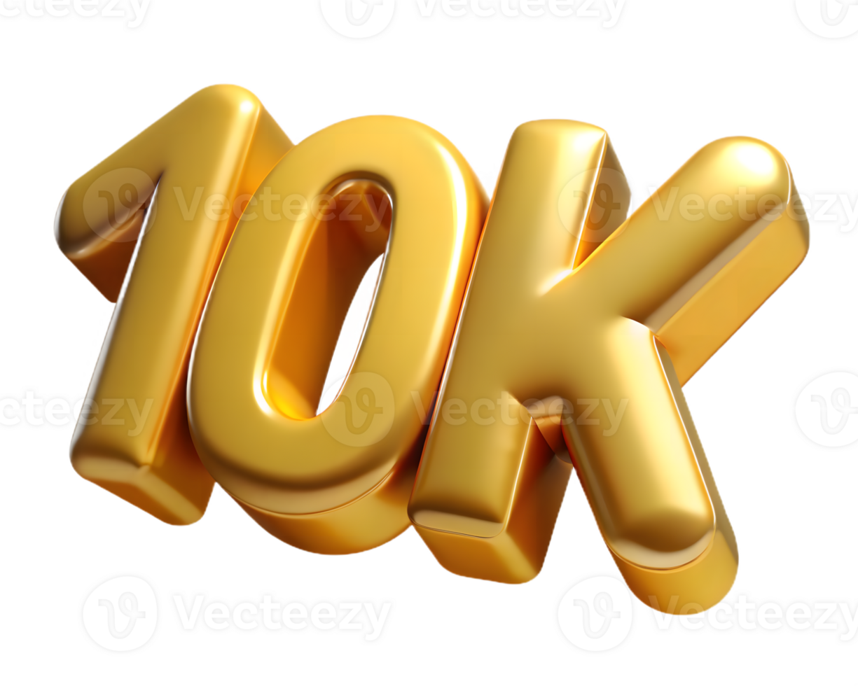 Golden 3D Render Number 10K on Transparent Backdrop Glossy png