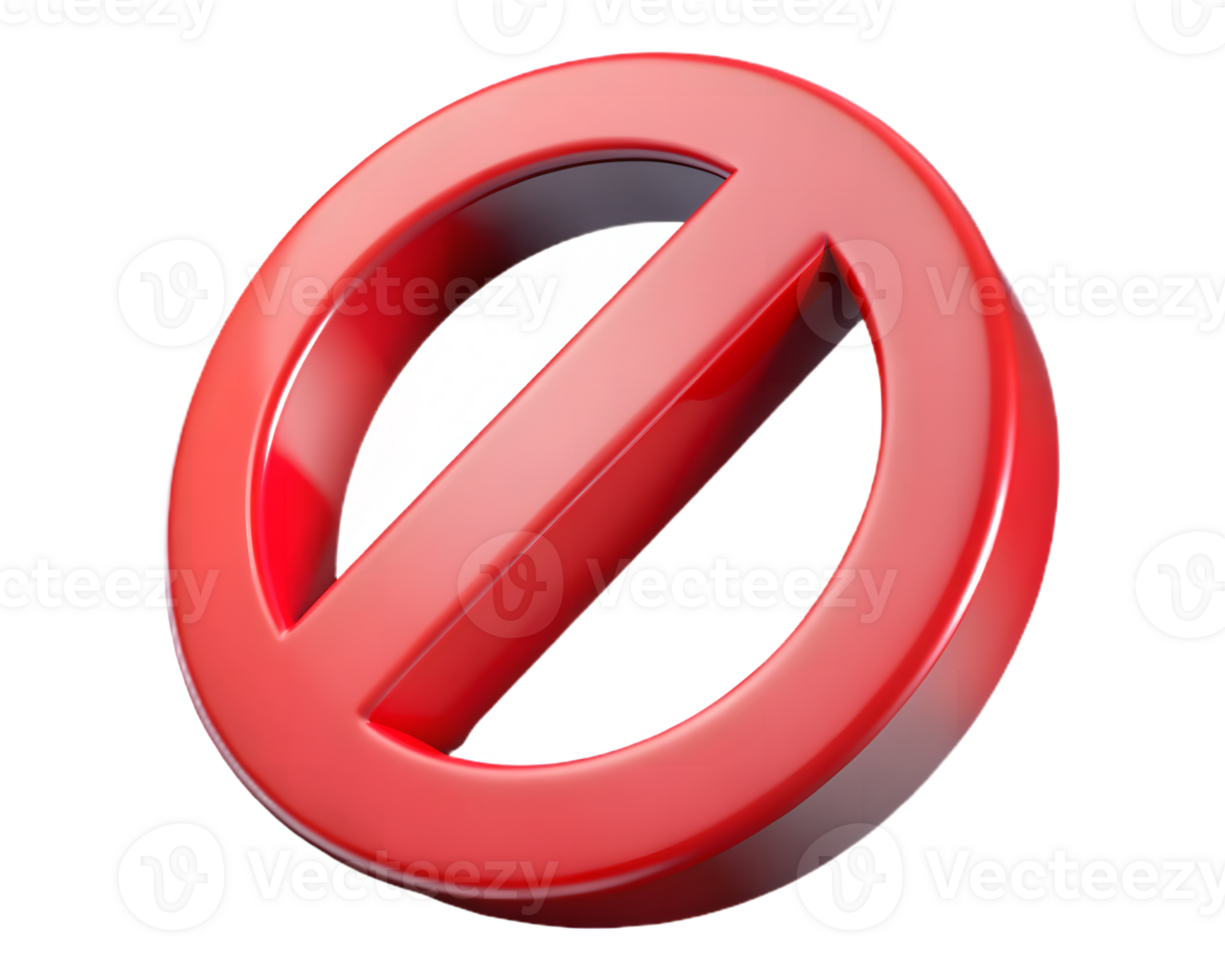 Shiny Red Not Allowed Sign with a Diagonal Line on a Transparent Background png