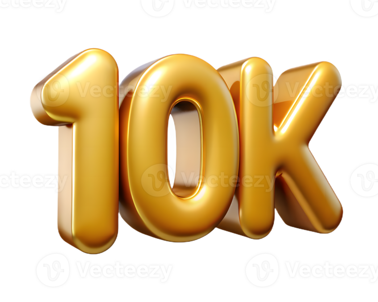 Glossy Metallic Golden 10K Letters with Transparent Background png