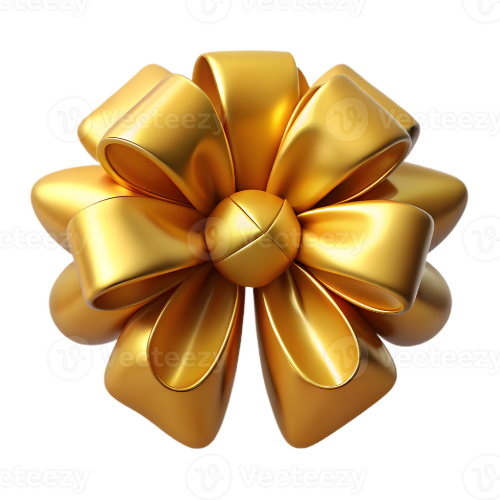Isolated Shiny Golden Bow Knot with Realistic 3D Render and Transparent Background png