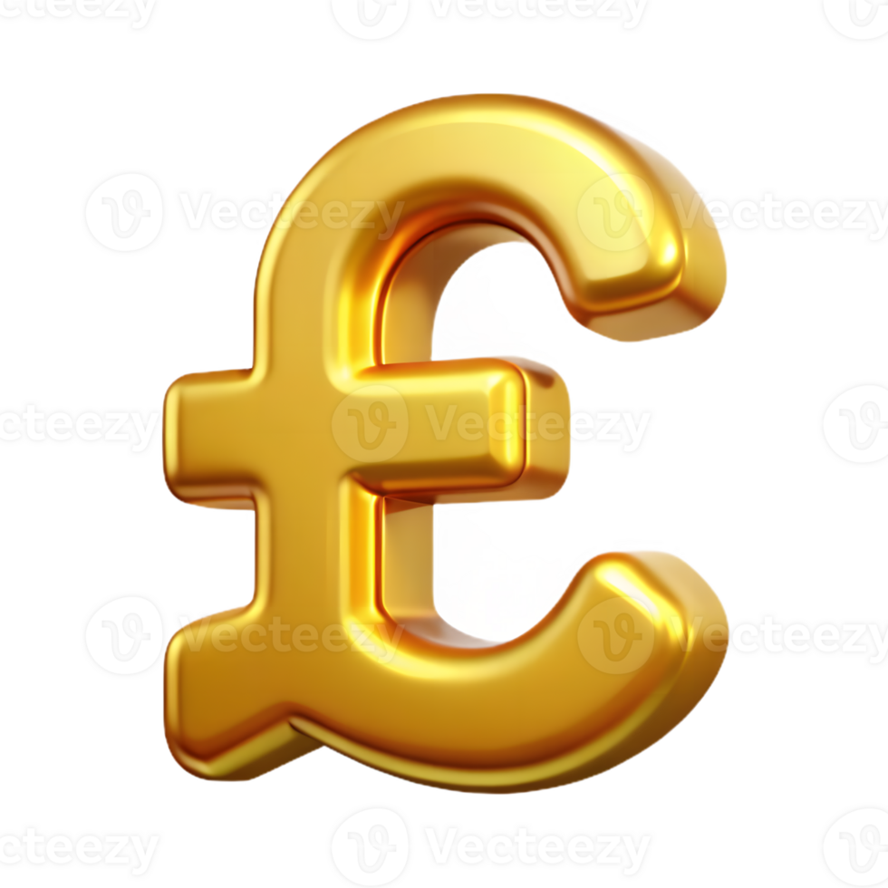 Golden Pound Symbol, Shiny Metallic Currency Icon on Transparent Background png