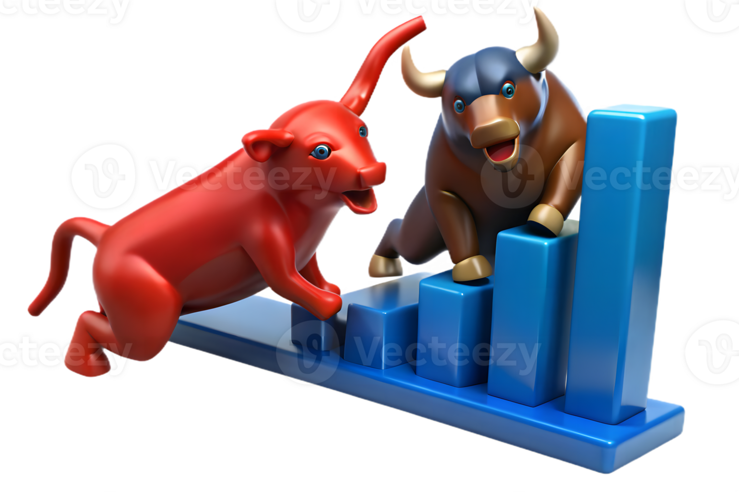 Cartoon Red Bull Leaping Over Blue Graph with Cartoon Brown Bull near Transparent png