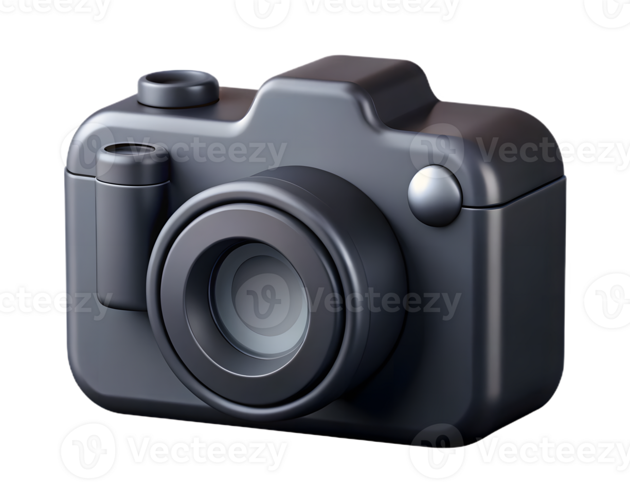 Glossy Dark Gray Camera Icon Isolated on Transparent Background with Reflective Lens png