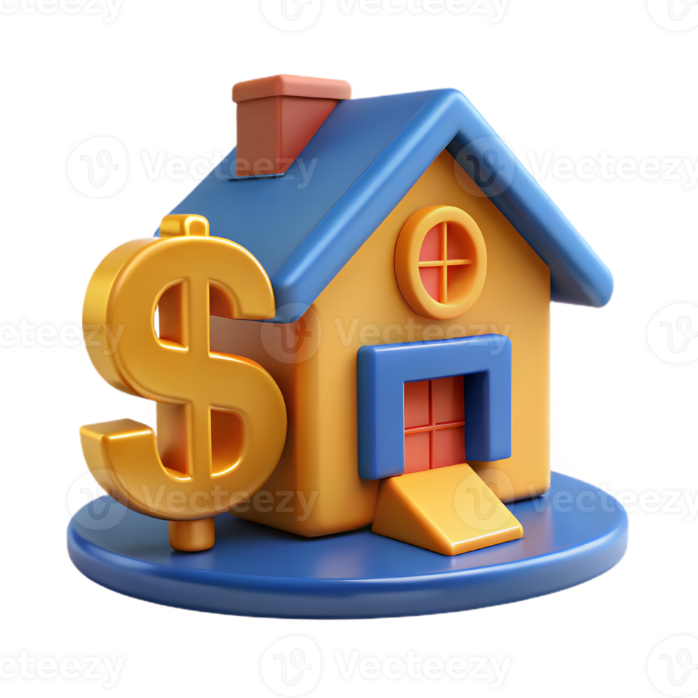 Cartoon House and Dollar Sign 3D Render with Transparent Background Finance Icon png