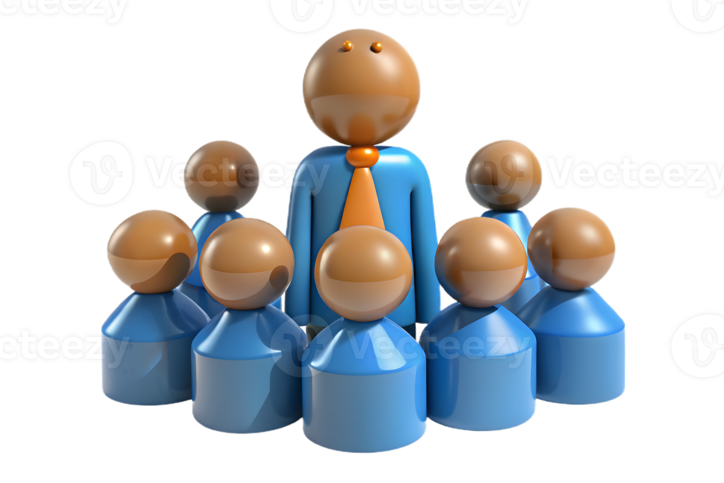 3D Render of Leader with Team of Spherical Head Figures on Transparent Background png
