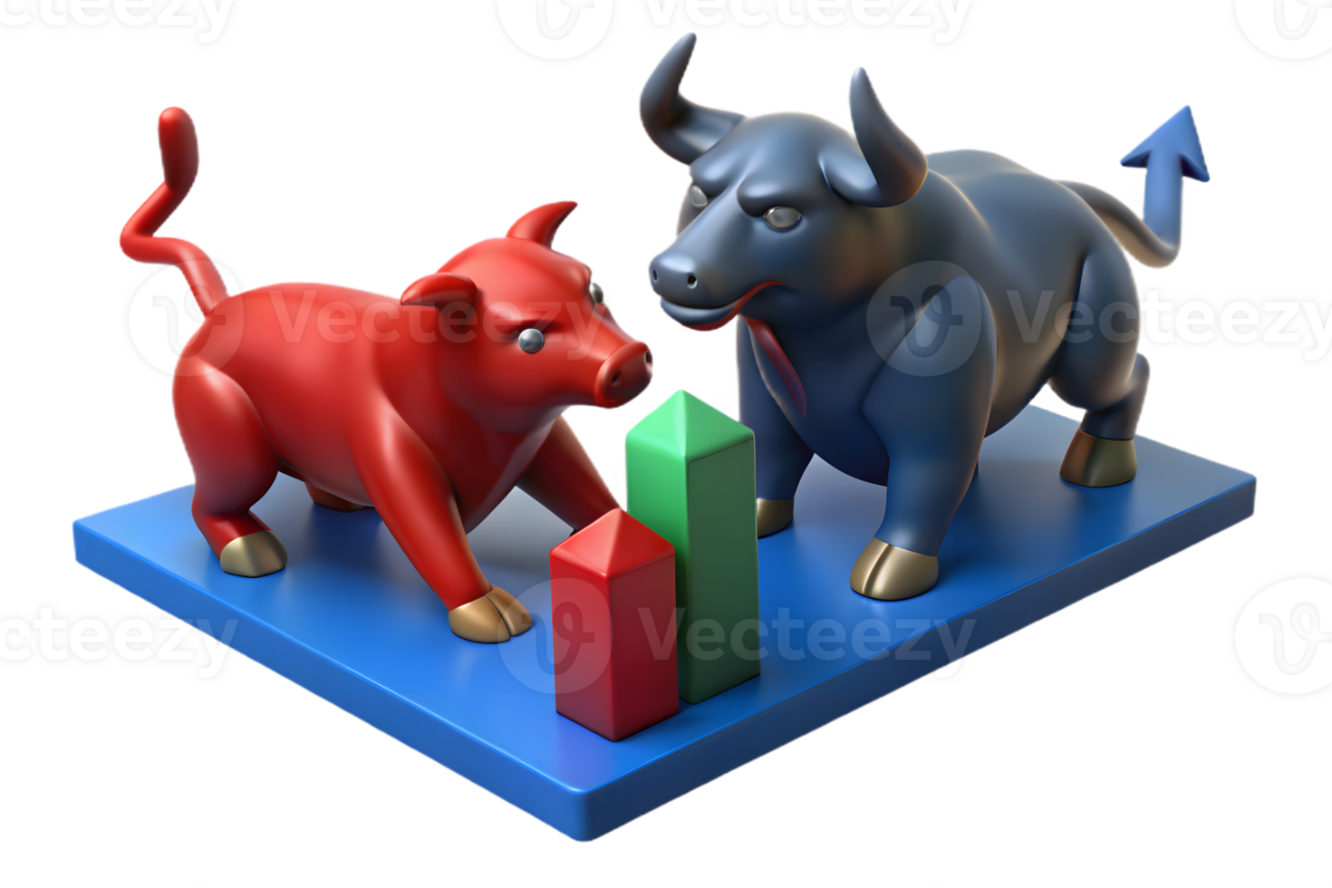 3D Red Pig and Blue Bull with Arrow Tail Character on Platform with Transparent Background png